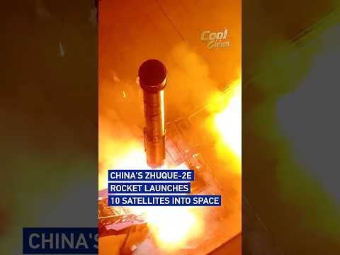 China's Zhuque-2E rocket launches 10 satellites into space #coolchina