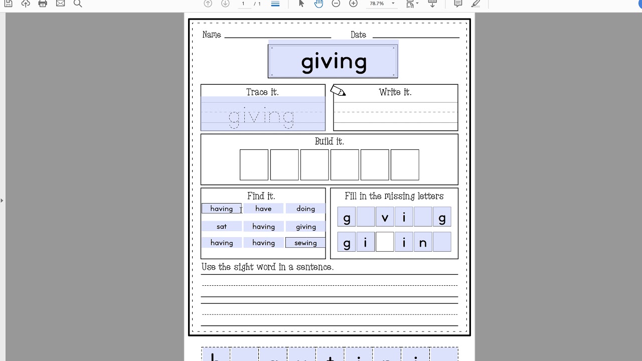 Sight Word Worksheets - Editable PDF Worksheet