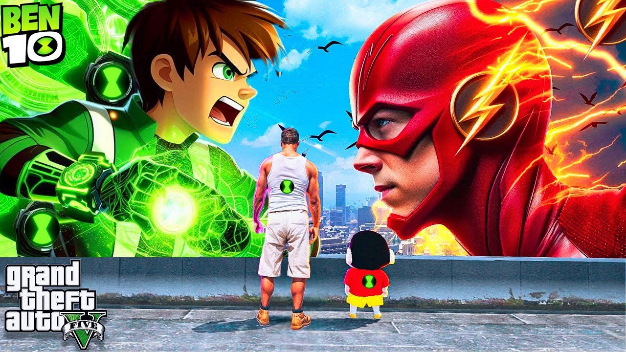 ShinchanBen10 Vs⚡Flash Fight To Save Avengers , Franklin & Shinchan In GTA 5 Telugu