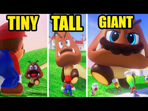 TINY vs TALL vs GIANT Mario Enemies! (Mario Odyssey Size Mod) - Goomba, Chain Chomp, T-REX + MORE!