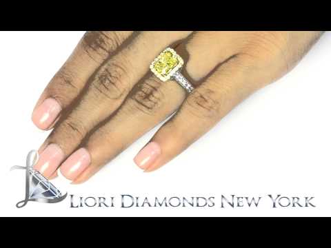 FD-SOLD-012 - 3.35 Carat Fancy Yellow Radiant Cut Diamond Engagement Ring 18k Gold Pave Halo