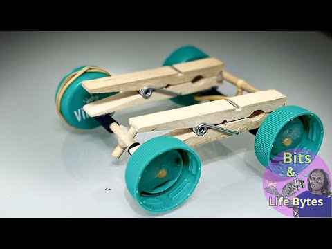 Build a Mini Latch Rubber Band Car - How To Make a DIY TOY CAR
