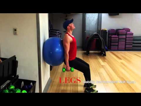 Legs stability ball dumbbell wall squat