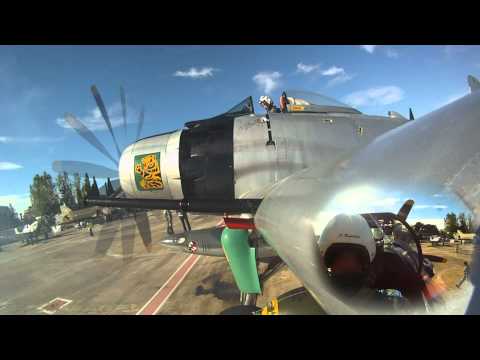 Douglas  AD-4N Skyraider Cold Engine Startup and Wing Fold - Festa al Cel Barcelona Airshow 2012