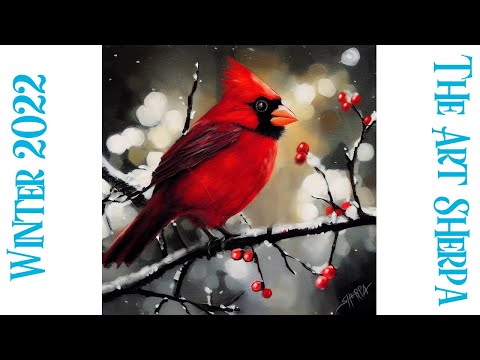 Red Cardinal Bird in Snow 🎄☃️❄️ How to paint acrylics for beginners: A step-by-step tutorial
