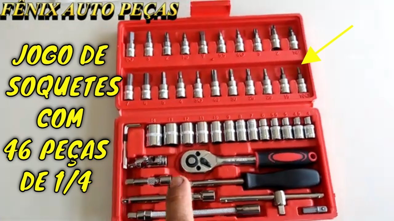 JOGO DE SOQUETES COM 46 PEÇAS COM ECAIXE DE 1/4 .