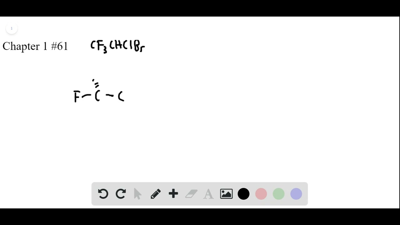 Draw the structure of halothane, CF CHCIBr, in three dimensions, using solid lines, wedges, and dash