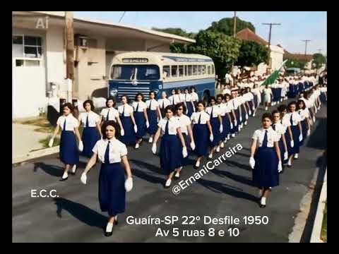 Desfile Cívico Guaira-SP 1950 comemoração 22º aniversario Ginasianas desfilando @ernanicarreira