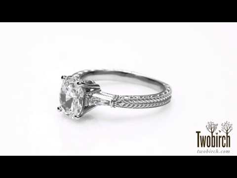 Baguette and Oval Vintage Engagement Ring - TwoBirch - RM1442V-D85