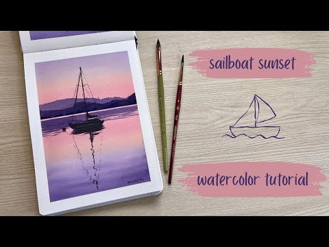 Paint a peaceful sailboat sunset with me | real-time watercolor landscape tutorial