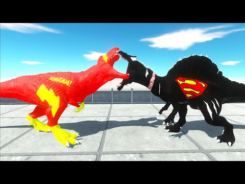 SHAZAM T-REX vs SUPERMAN SPINO DEATH CLIMB - Animal Revolt Battle Simulator