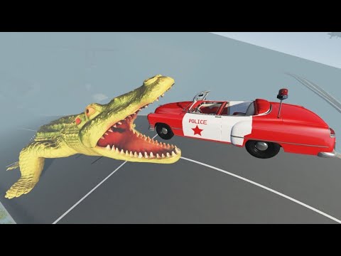 Jumping Into The Mouth Of A Giant Crocodile and Crashes - BeamNG Drive | 3xC