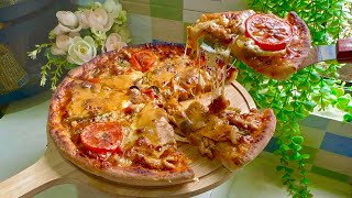 1 টুকরা মুরগির মাংস দিয়ে পারফেক্ট পিৎজা ডো তৈরি সহ পিৎজা রেসিপি ॥ Baked Pizza Recipe | Italian Pizza