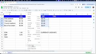 Currency conversion in Google Sheets using the function =GOOGLEFINANCE()