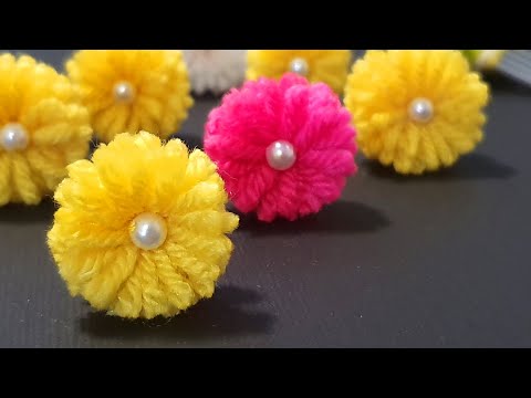 Easy Woolen Flower Making with Fork - Diy Wool Craft Ideas - How to No Crochet Flower -Yarn Flower 7
