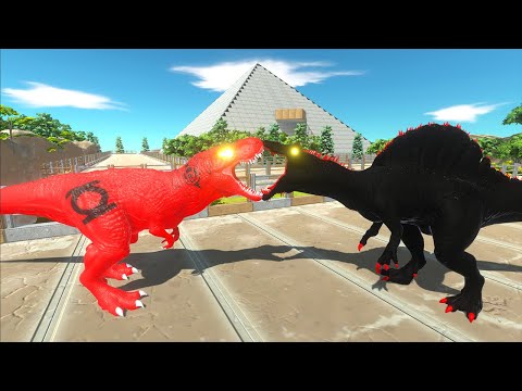 RED LANTERN T-REX VS DARK SPINOSAURUS PYRAMID DEATH RUN - Animal Revolt Battle Simulator