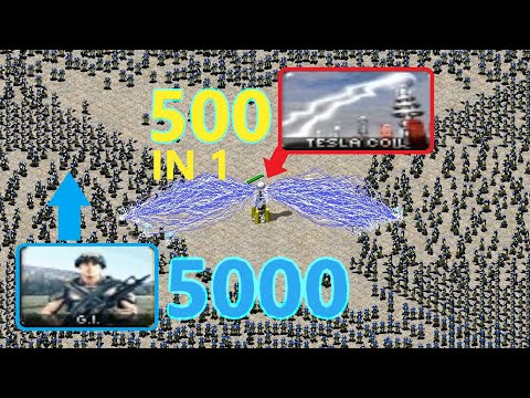 500 Tesla Coils in 1 vs 5000 Gi's - Red Alert 2
