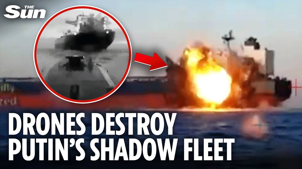 Dramatic moment Russian 'shadow fleet' tankers are destroyed by Ukrainian Sea Baby drone strike