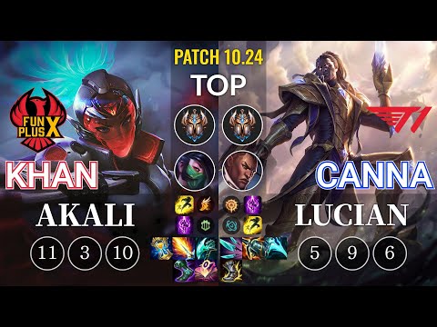FPX Khan Akali vs T1 Canna Lucian Top - KR Patch 10.24
