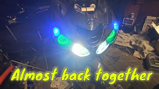 Progress  vlog #zx14r  front end  being set back up. No more green & Grey farings  newlights