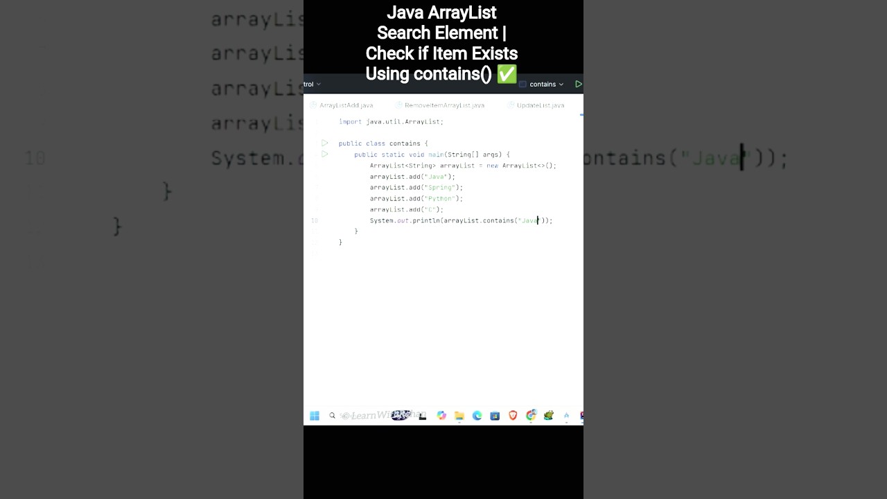 Java ArrayList Search Element | Check if Item Exists Using contains() ✅#coding #learnwithrehan