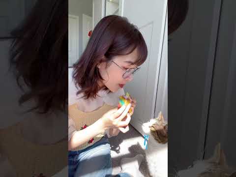 Trying the crunchy fruit roll-up ice cream trend 😈