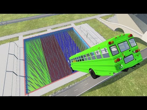 BeamNG drive - Jumping Cars into Colored Swimming Pools with Spikes Cars Crashes