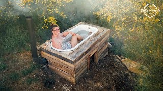 🛀Incredible Off-Grid Wood Fired Bath Tub COMPLE