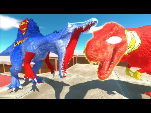Superman Spinosaurus vs Flash T-rex Death Run - Animal Revolt Battle Simulator