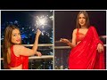 Nia Sharma HOT In Red Saree At Diwali 2022 Celebration With Family