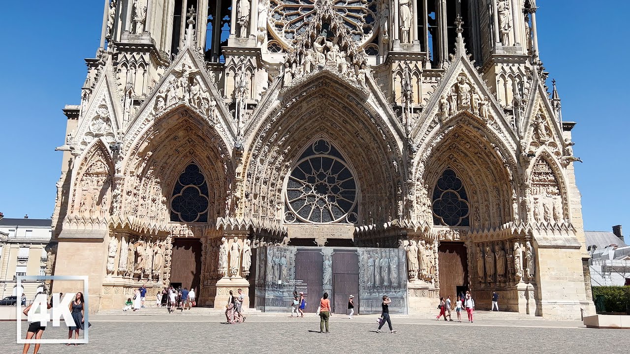 Immersive street-level walking tour through Reims Cathedral, France, showcasing authentic urban landscapes, local architecture, and the vibrant atmosphere of the city's neighborhoods
