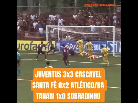 GOLS DE JUVENTUS 3x3 CASCAVEL + SANTA FÉ 0x2 ATLÉTICO/BA + TANABI 1x0 SOBRADINHO - COPA SP 2026