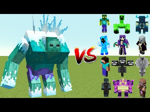 Minecraft : Mutant Frozen Zombie Vs All Boss Mobs || Mutant Frozen Zombie  Vs Warden Vs Herobrine