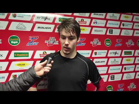 2. 2. 2022: Jakub Hajný po utkání HC RT TORAX Poruba 2011 - SK Horácká Slavia Třebíč (4:5pp)