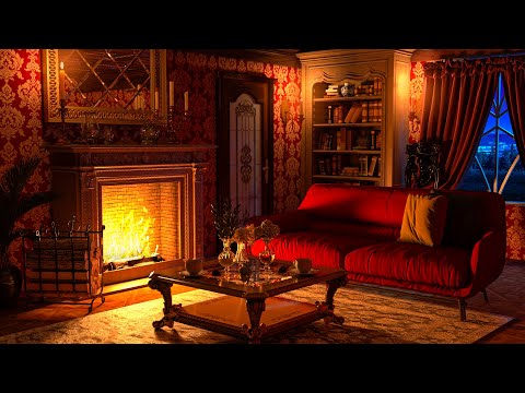 Heavy Wind & Snow | Blizzard Storm Sounds | Relaxing Winter & Fireplace | Cozy Living Room Ambience