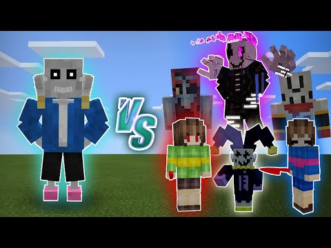 Sans vs. Undertale Squad (Gaster, Chara & Frisk, Undyne & Papyrus, Jevil) | Minecraft (NICE BATTLE!)