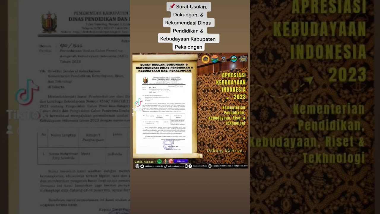 Surat Usulan, Dukungan, & Rekomendasi Dinas Pendidikan & Kebudayaan Kabupaten Pekalongan