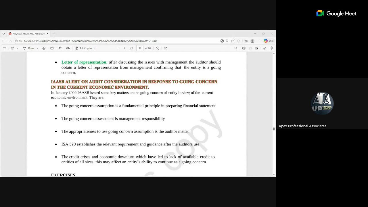 ADVANCE AUDIT ASSURANCE CHAPTER 9: AUDIT EVALUATION AND REVIEW