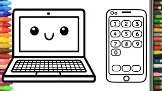 الرسم والتلوين للأطفال كيفية رسم حاسوب محمول الهاتف الذكي الرسم للأطفال موسيقى مجانية Mp3