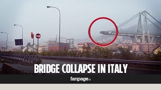 Freeway bridge collapse in Genoa Italy: the moment of the fall