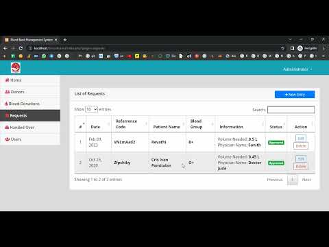 Blood Donations Hander Controller in PHP Application Projects