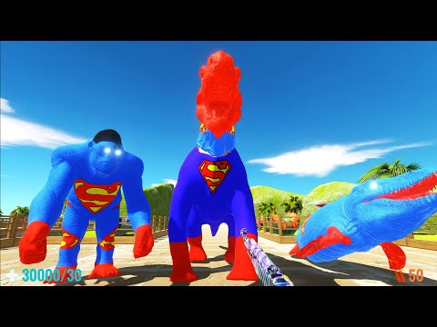 DEATH RUN OASIS vs SUPERMAN BRACHIOSAURUS T-REX TEAM - Animal Revolt Battle Simulator