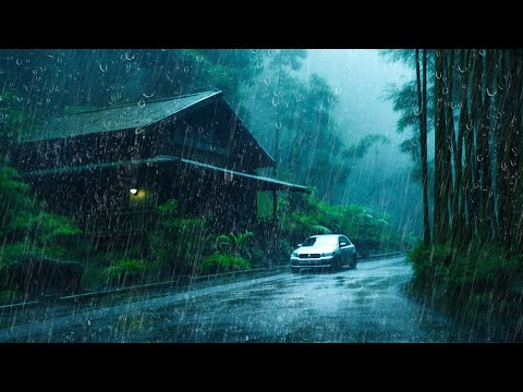 The DEEPEST Healing Sleep with Relaxing Rain and Thunderstorm sounds on a Quiet Road - White Noise