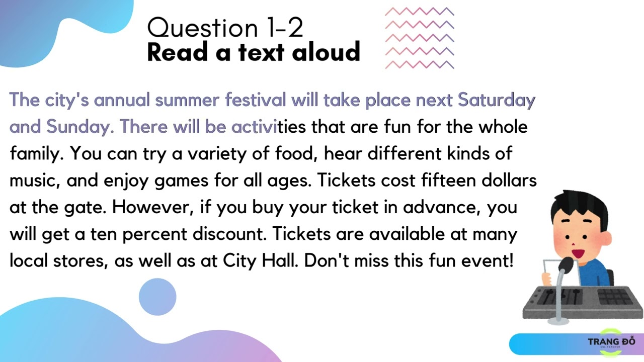 TOEIC SPEAKING SAMPLE - READ A TEXT ALOUD