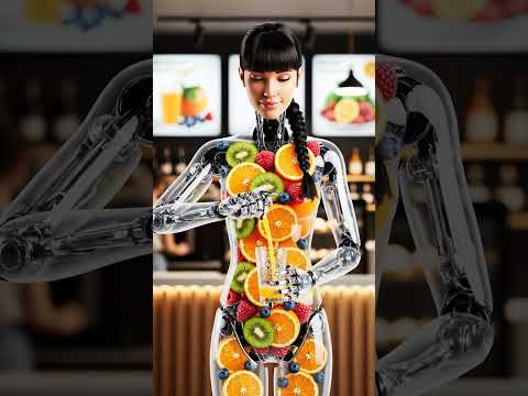 The glass juice girl is here — a futuristic transparent robot girl filled