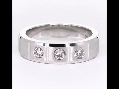 Men's satin finish three-stone diamond wedding band with bevelled edges (6.5mm)