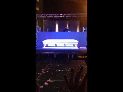 SHARON NEEDLES GETS OUT OF COFFIN FOR PERFORMANCE.