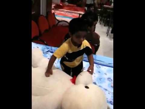 Srivatsan with a huge Teddy bear