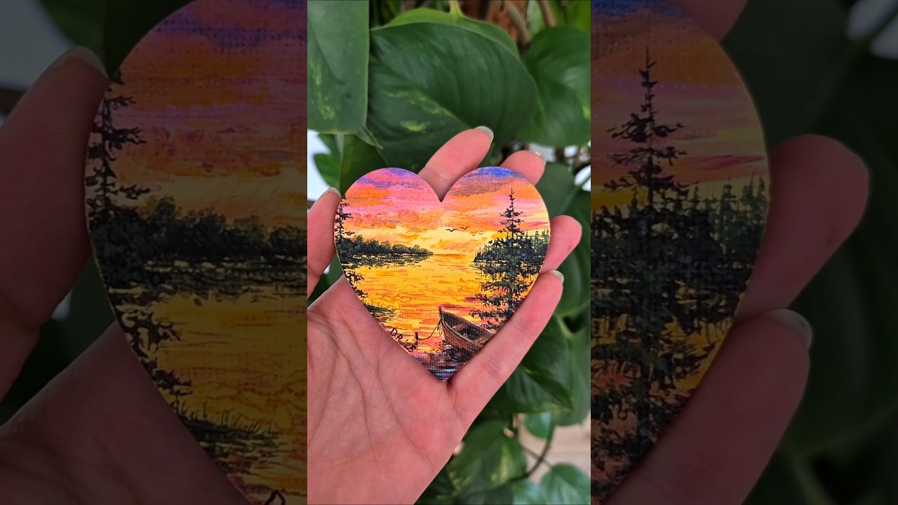 Acrylic landscape painting on a mini canvas 🌅 #art #artwork #artist #painting #miniart #boat #MDNB🖤