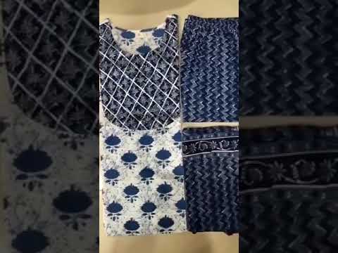 Indigo Handblock Print Three Piece Set || Garv Fashion